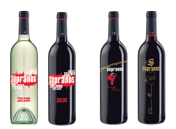 Sopranos wine label design Pinot Noir and Pinto Grigio