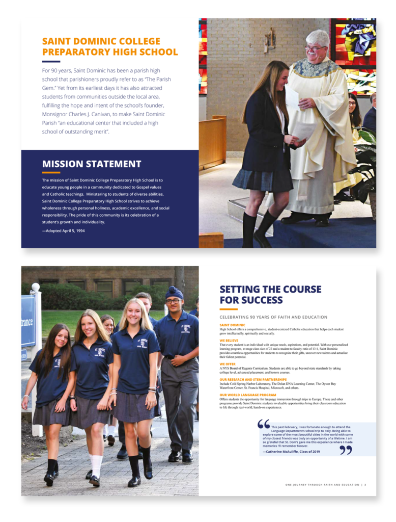 St. Dominic High School branding and marketing materials