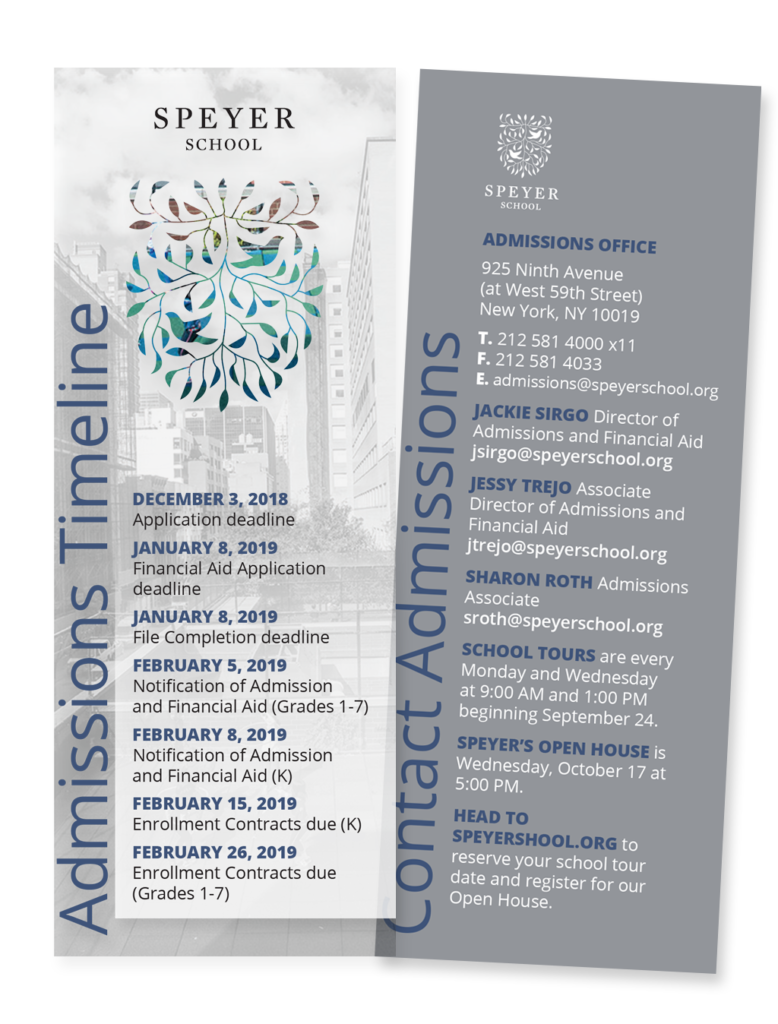 Speyer School NYC marketing materials - Bookmark